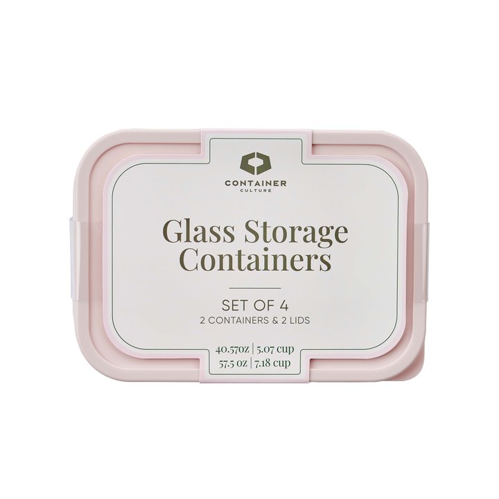 Container Culture 4-Piece Airtight Glass Food Storage Set with Lids, 40.57oz & 57.5oz Mixed Sizes - Berry Blush
