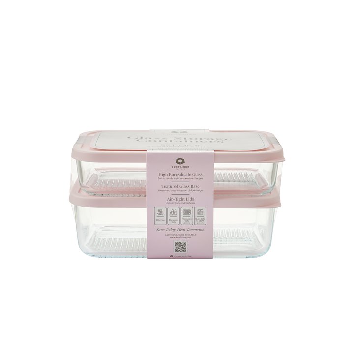 Container Culture 4-Piece Airtight Glass Food Storage Set with Lids, 40.57oz & 57.5oz Mixed Sizes - Berry Blush