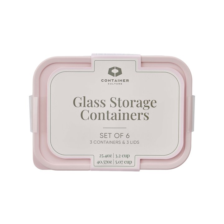 Container Culture 6-Piece Airtight Glass Food Storage Set with Lids, 25.35oz & 40.57oz Mixed Sizes - Berry Blush
