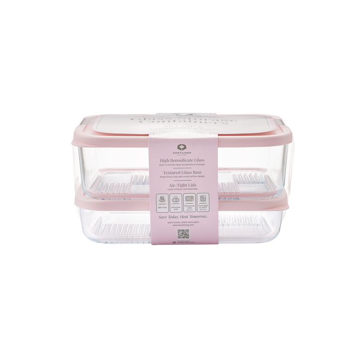 Container Culture 6-Piece Airtight Glass Food Storage Set with Lids, 25.35oz & 40.57oz Mixed Sizes - Berry Blush