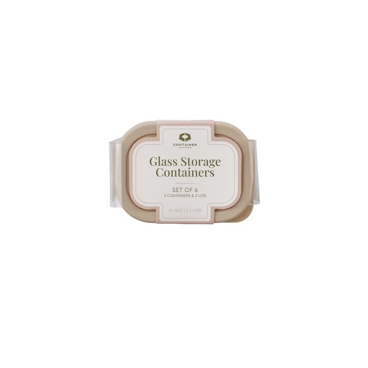 Container Culture 6-Piece Airtight Glass Food Storage Containers with Lids, 3 x 10.5oz - Cashew Cream
