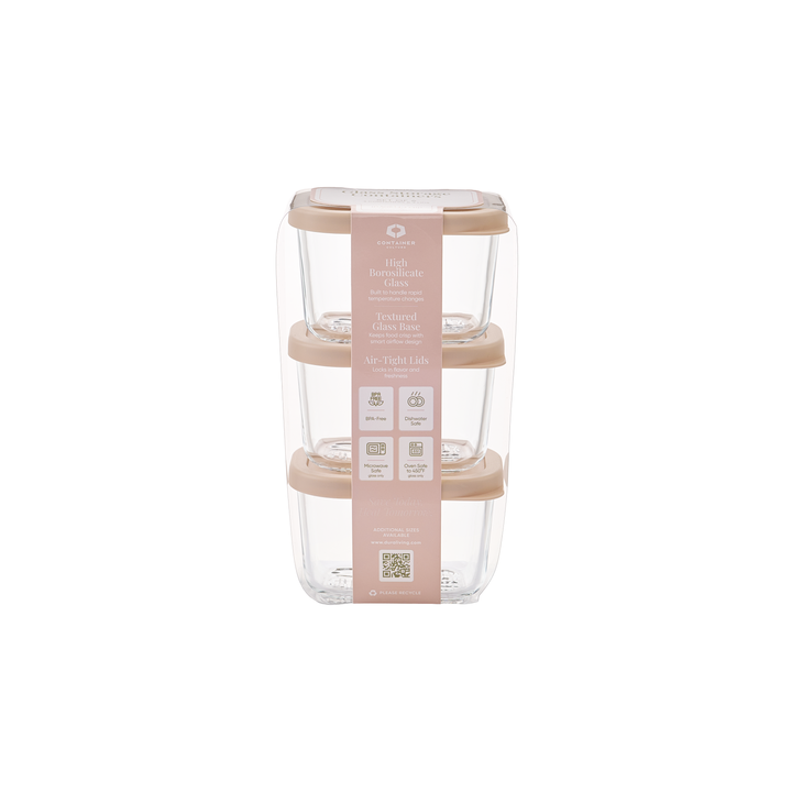 Container Culture 6-Piece Airtight Glass Food Storage Containers with Lids, 3 x 10.5oz - Cashew Cream