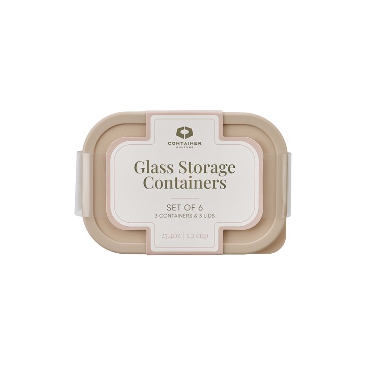 Container Culture 6-Piece Airtight Glass Food Storage Containers with Lids, 3 x 25.4oz - Cashew Cream
