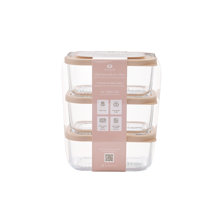 Container Culture 6-Piece Airtight Glass Food Storage Containers with Lids, 3 x 25.4oz - Cashew Cream