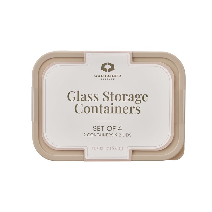 Container Culture 4-Piece Airtight Glass Food Storage Containers with Lids, 2 x 57.5oz - Cashew Cream