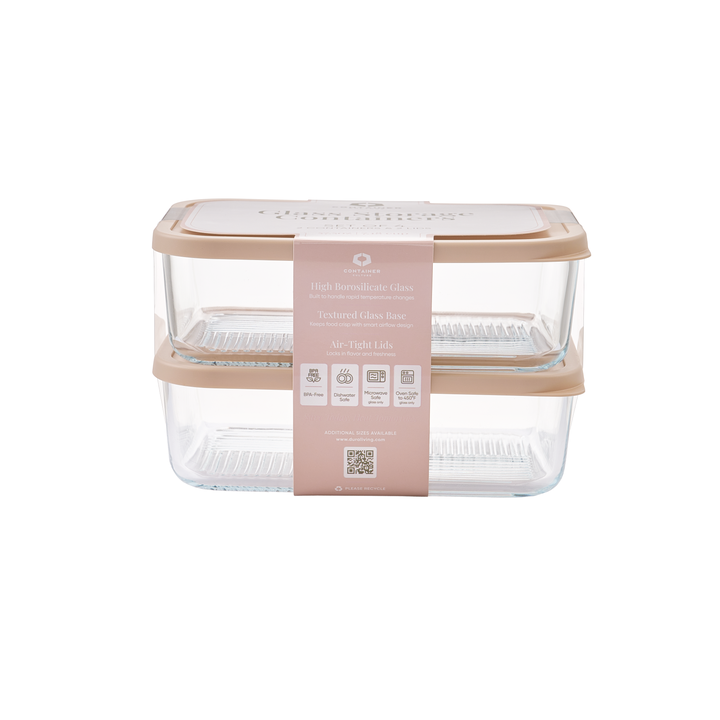 Container Culture 4-Piece Airtight Glass Food Storage Containers with Lids, 2 x 57.5oz - Cashew Cream