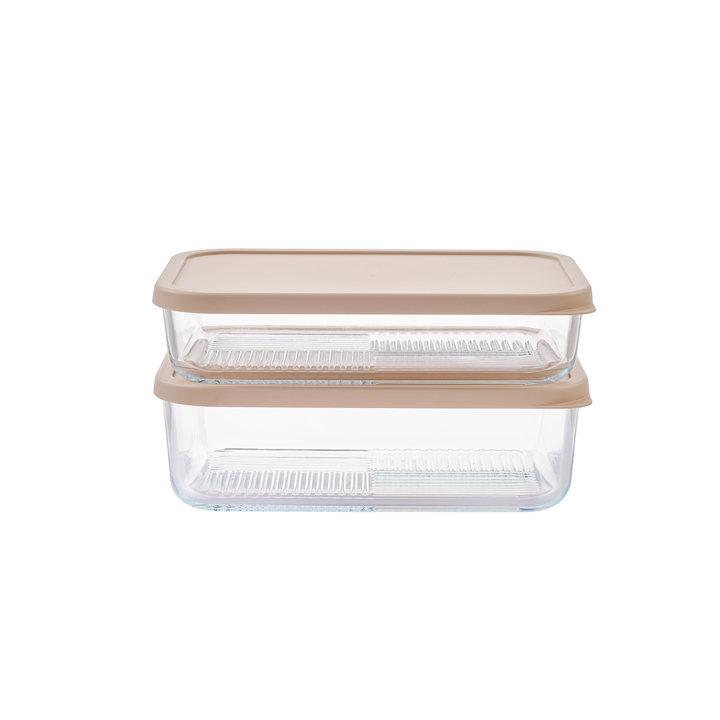 Container Culture 4-Piece Airtight Glass Food Storage Set with Lids, 40.57oz & 57.5oz Mixed Sizes - Cashew Cream