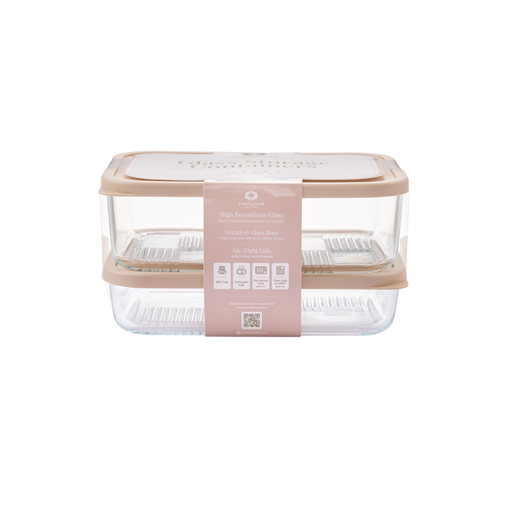 Container Culture 6-Piece Airtight Glass Food Storage Set with Lids, 25.35oz & 40.57oz Mixed Sizes - Cashew Cream