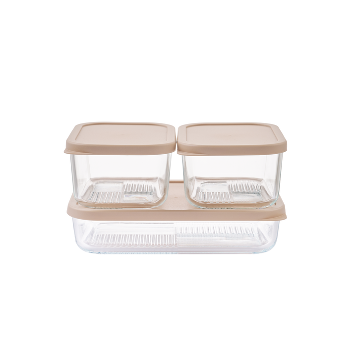 Container Culture 6-Piece Airtight Glass Food Storage Set with Lids, 25.35oz & 40.57oz Mixed Sizes - Cashew Cream