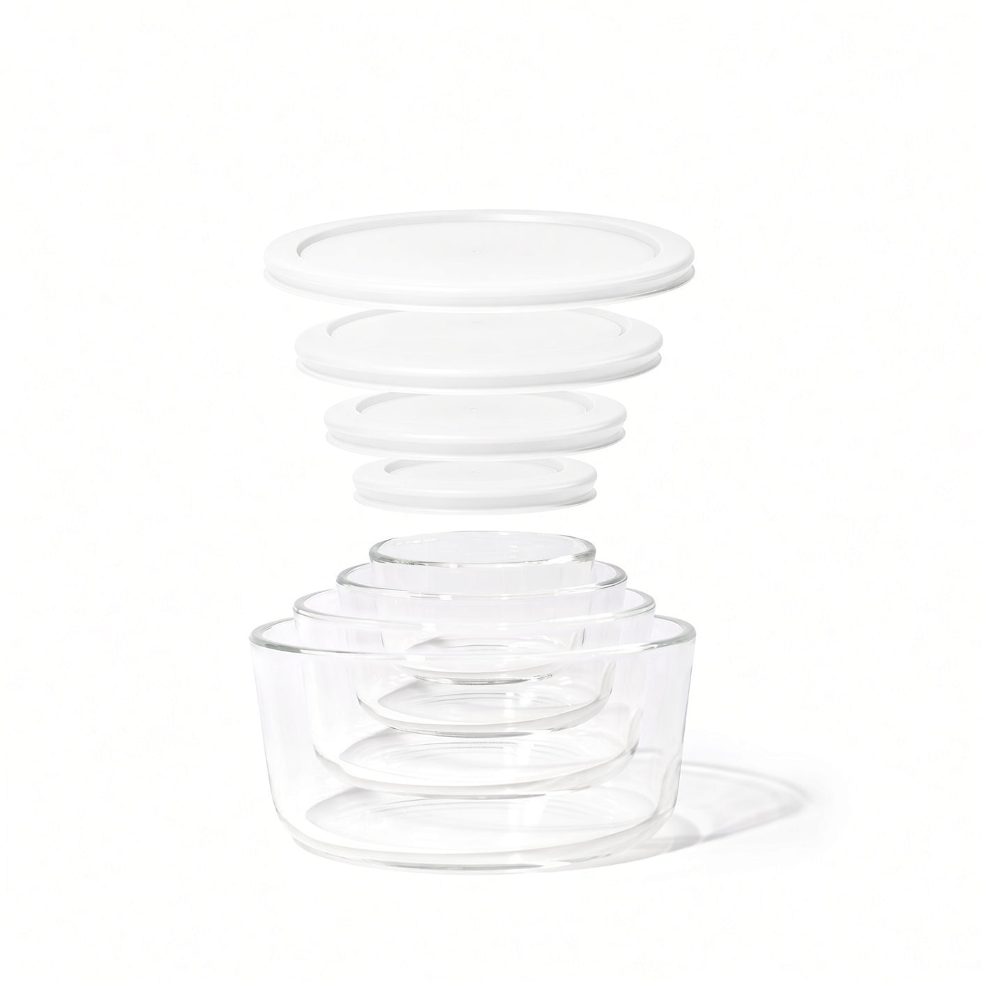 8 Piece Set (4 Containers + 4 Lids) Round Nesting Glass Storage Containers, White