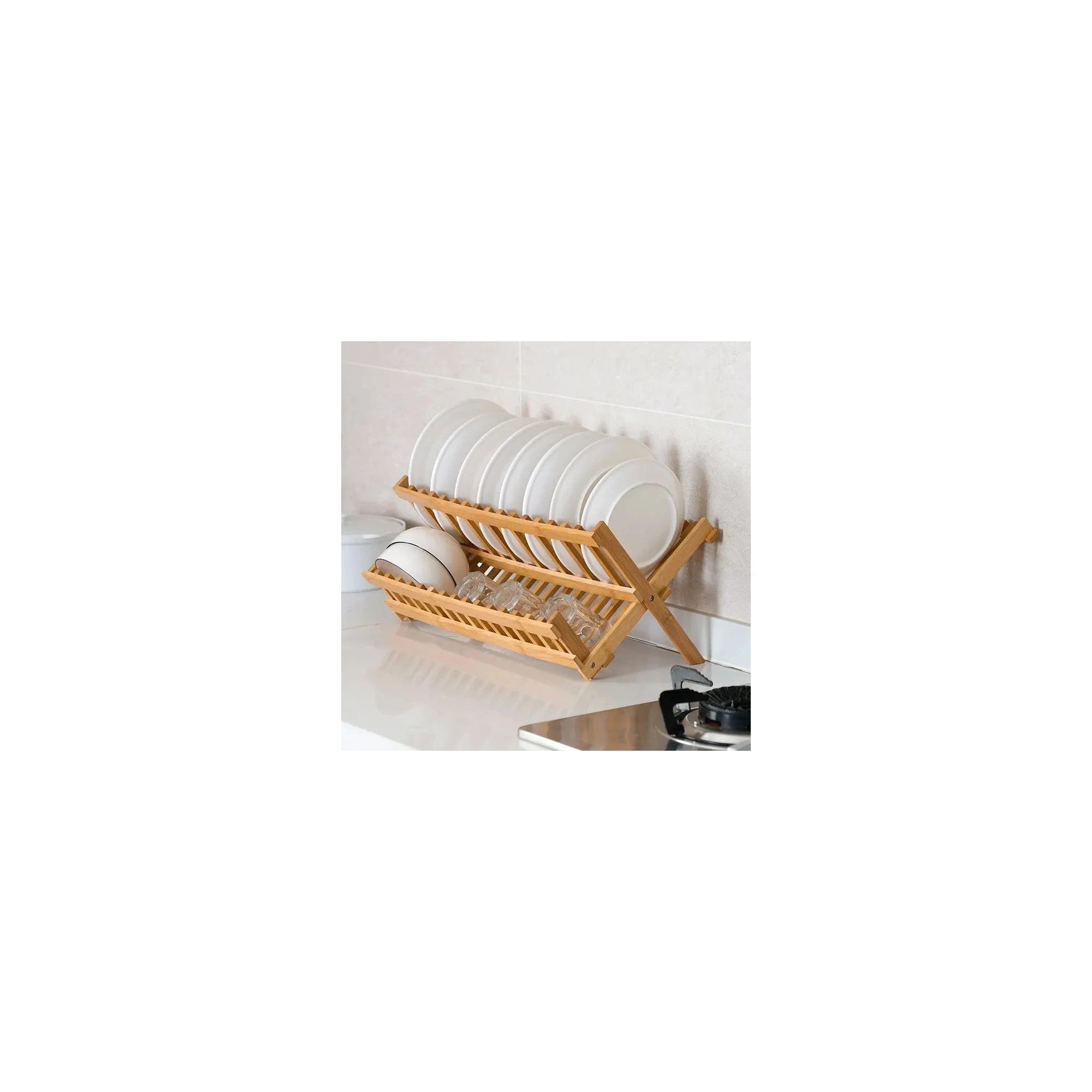 Bamboo Dish Drying Rack - 2-Tier Foldable Dish Rack for Kitchen Counter – Scale Reference – Dura Living