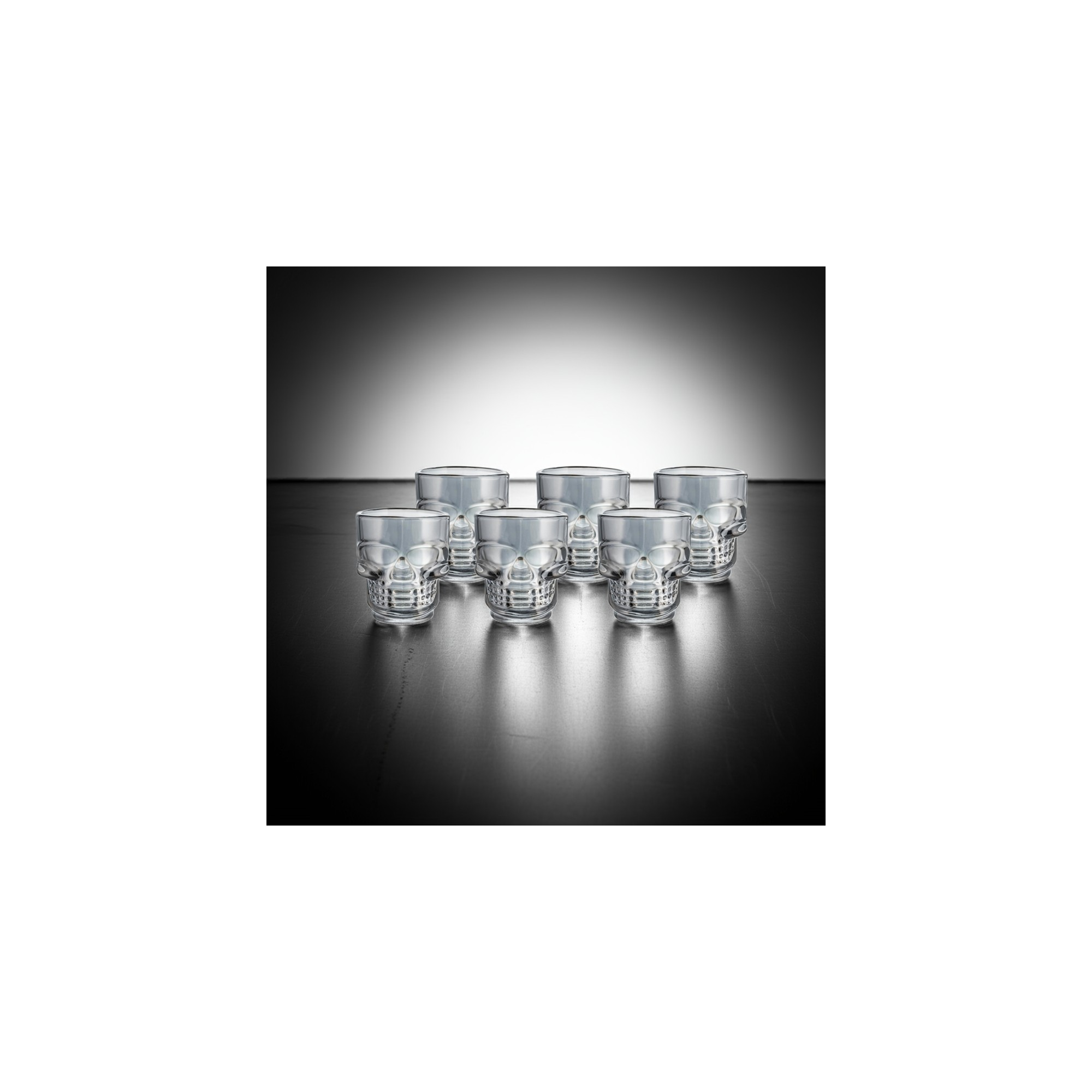 Set of 6 Skull Shot Glasses – 1.75 oz Glass Novelty Drinkware for Halloween Parties, Cocktail Bars & Home Decor – Full Set – Dura Living