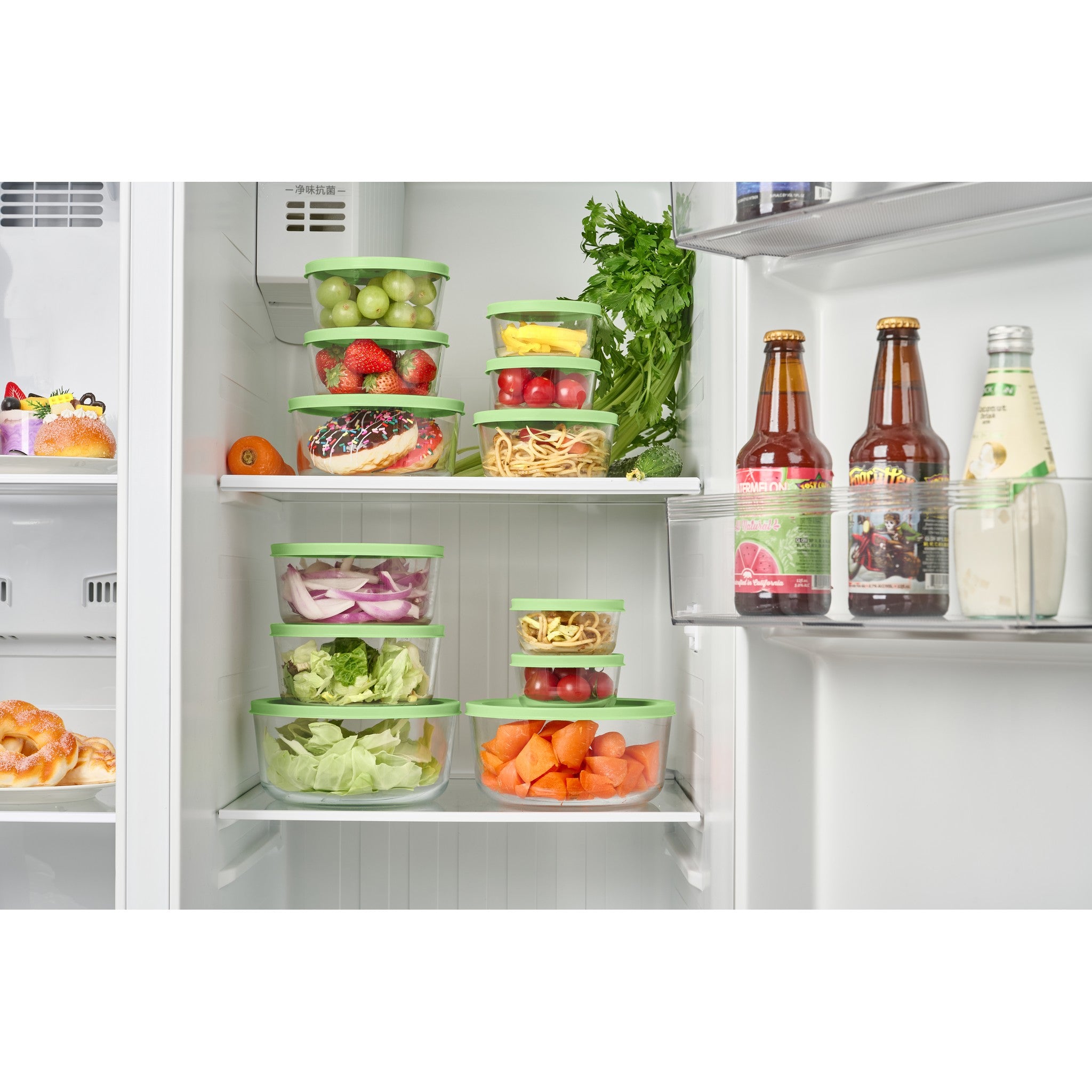4 Piece Set (6.55 Cup / 52.4Oz) Round Glass Storage Containers With Lids, Pistachio – Close-Up – Dura Living
