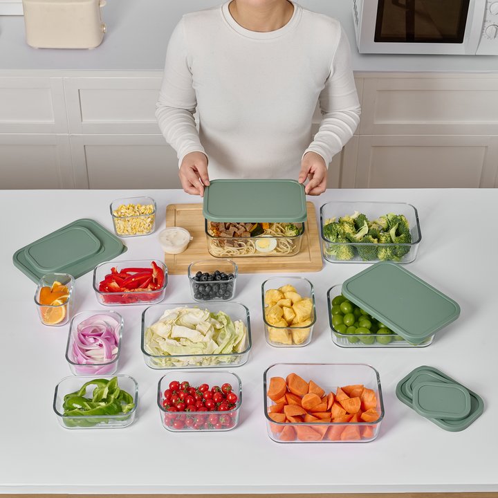 Container Culture 6-Piece Airtight Glass Food Storage Containers with Lids, 3 x 25.4oz - Soft Sage