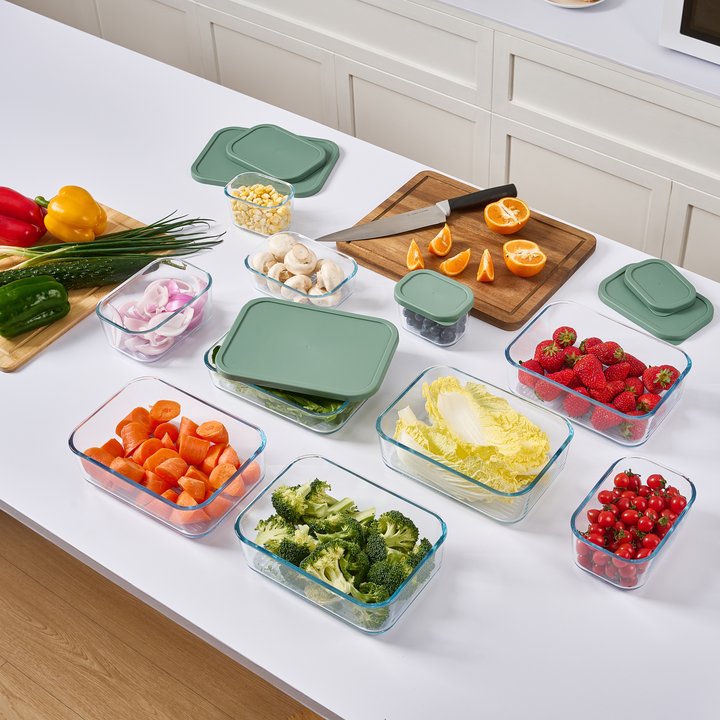 Container Culture 6-Piece Airtight Glass Food Storage Containers with Lids, 3 x 25.4oz - Soft Sage
