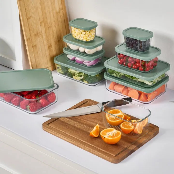 Container Culture 12-Piece Airtight Glass Food Storage Set with Lids, 25.35oz & 40.57oz Mixed Sizes - Soft Sage