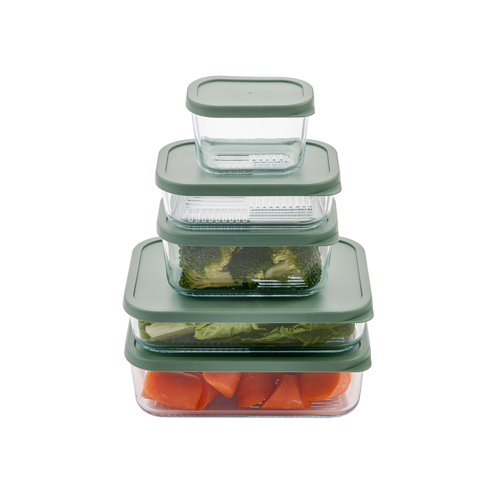 Container Culture 6-Piece Airtight Glass Food Storage Containers with Lids, 3 x 17.6oz - Soft Sage