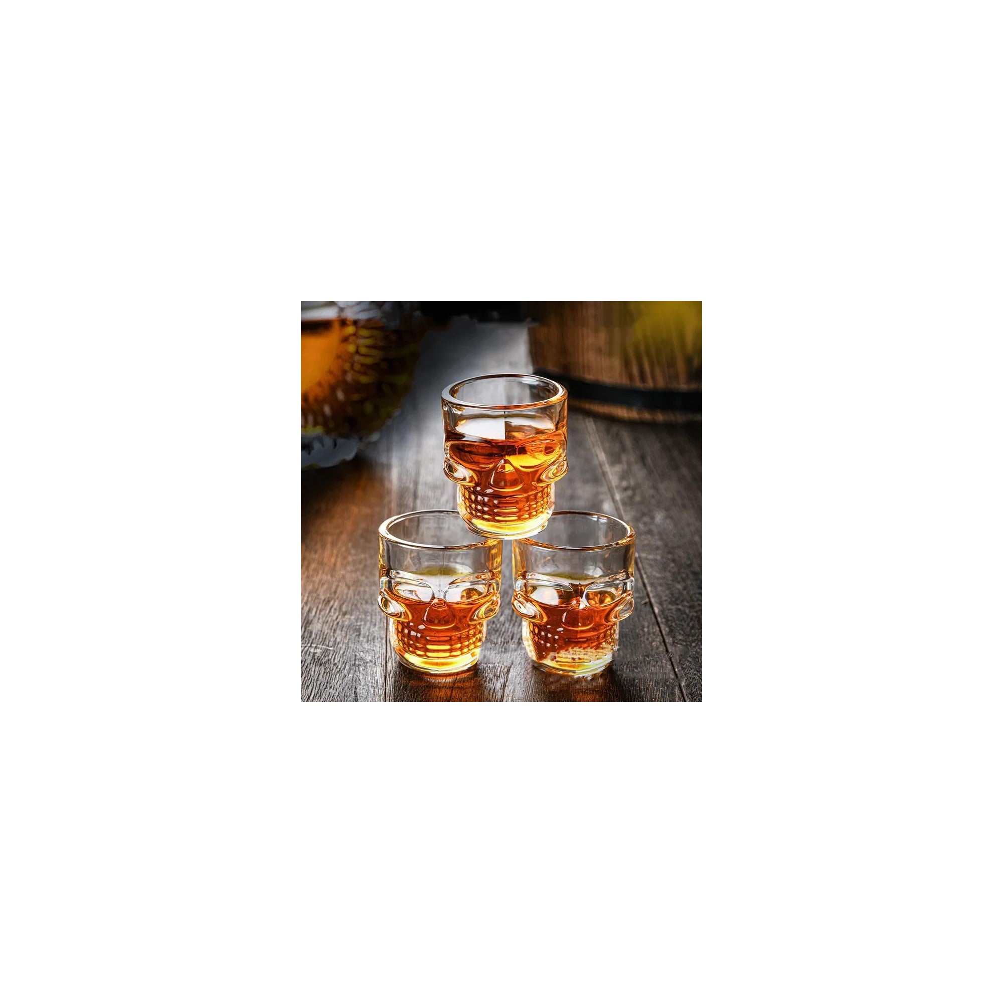 Set of 6 Skull Shot Glasses – 1.75 oz Glass Novelty Drinkware for Halloween Parties, Cocktail Bars & Home Decor, – Detail – Dura Living
