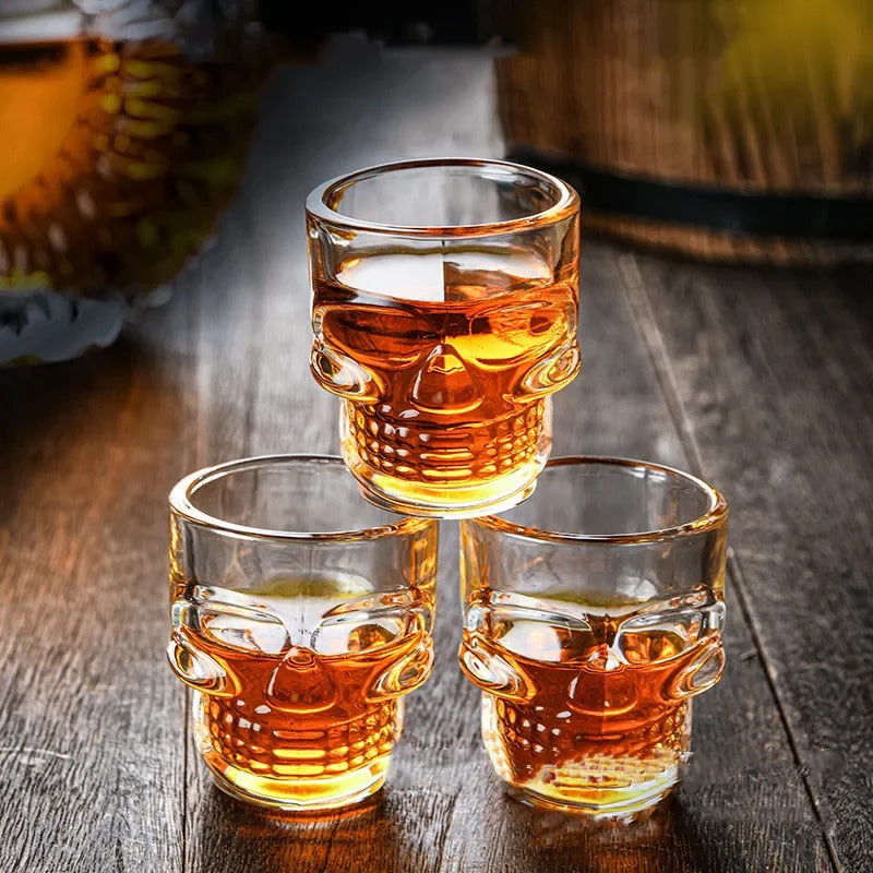 Set of 6 Skull Shot Glasses – 1.75 oz Glass Novelty Drinkware for Halloween Parties, Cocktail Bars & Home Decor,