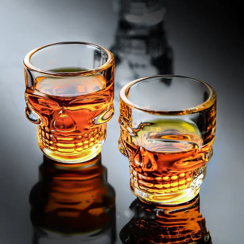 Set of 6 Skull Shot Glasses – 1.75 oz Glass Novelty Drinkware for Halloween Parties, Cocktail Bars & Home Decor,