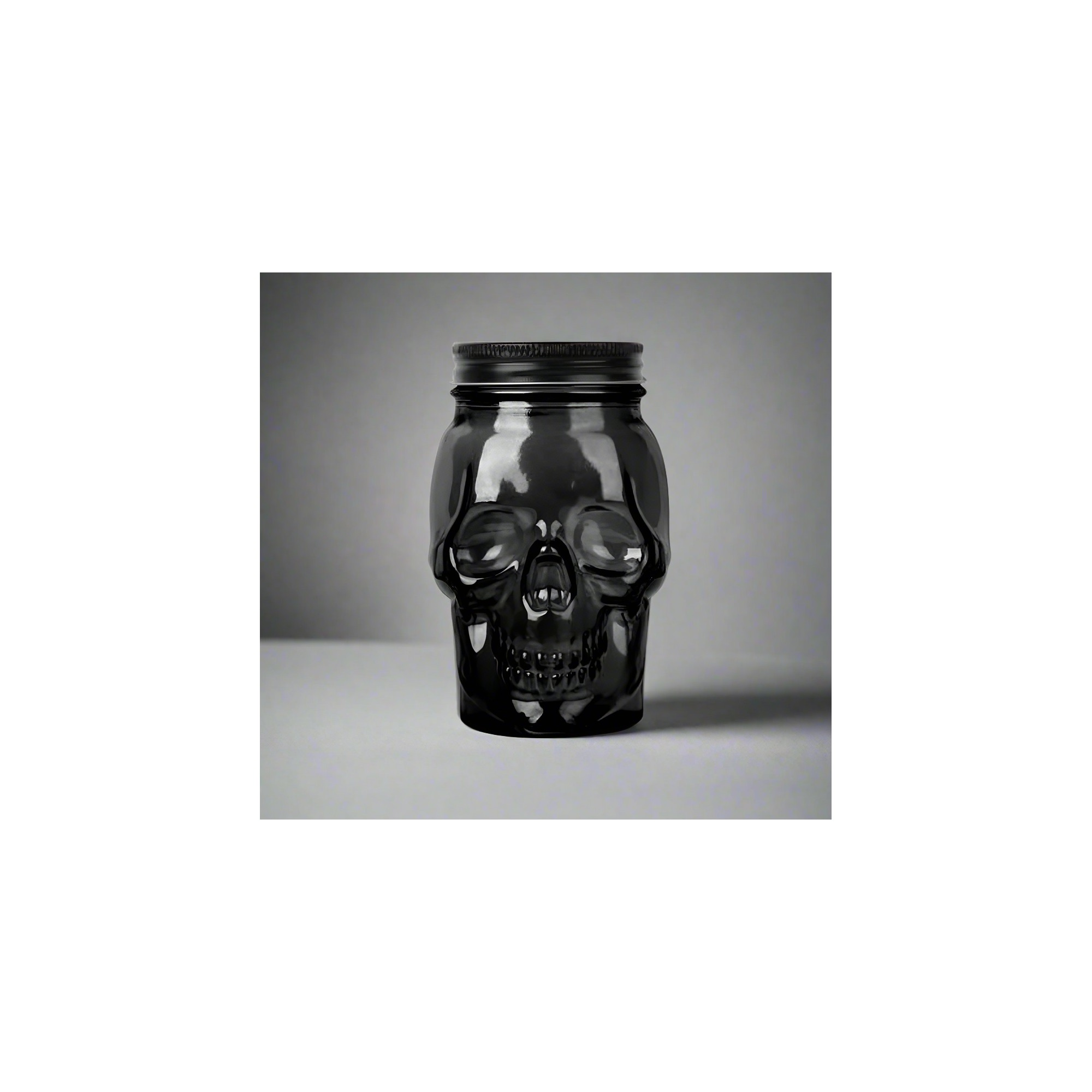 Skull Mason Jar with Lid, 4-Piece Set (2 skull Mason Jars & 2 Lids) 16oz, Black – Scale Reference – Dura Living