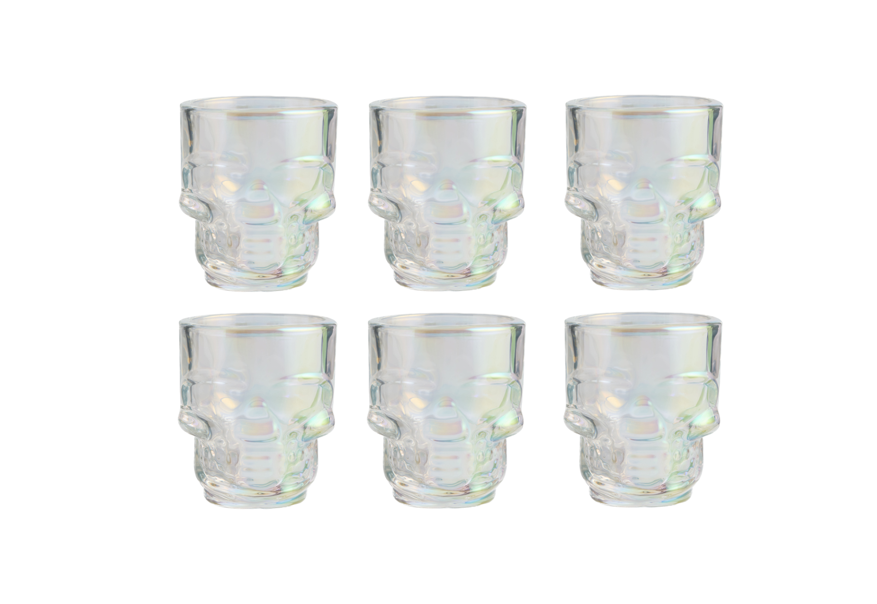 Set of 6 Skull Shot Glasses – 1.75 oz Glass Novelty Drinkware for Halloween Parties, Cocktail Bars & Home Decor