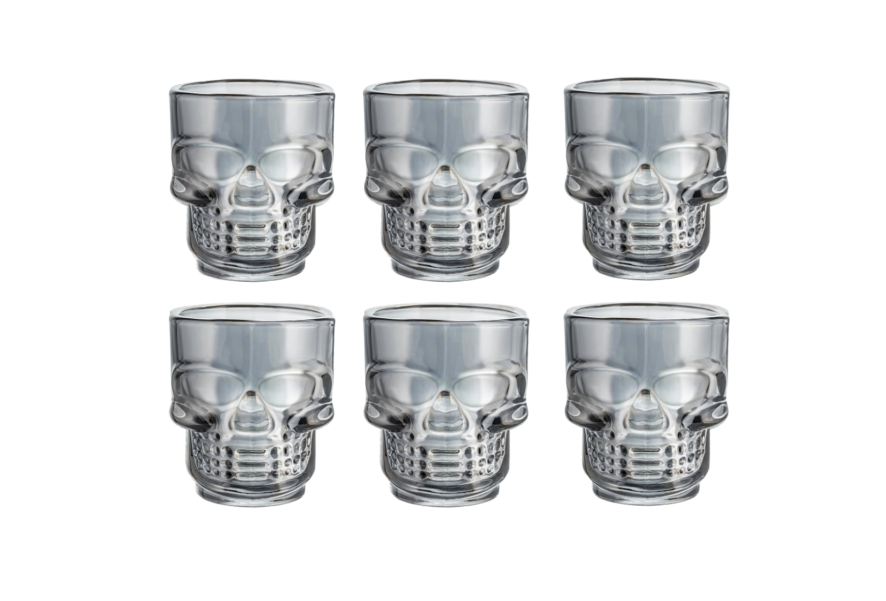 Set of 6 Skull Shot Glasses – 1.75 oz Glass Novelty Drinkware for Halloween Parties, Cocktail Bars & Home Decor