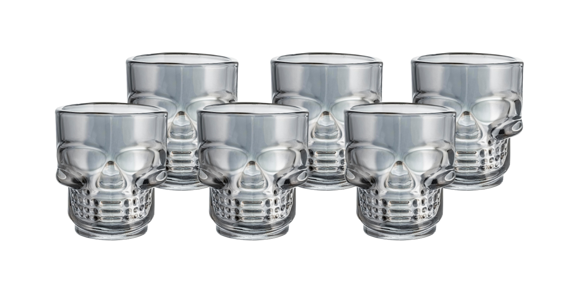 Set of 6 Skull Shot Glasses – 1.75 oz Glass Novelty Drinkware for Halloween Parties, Cocktail Bars & Home Decor