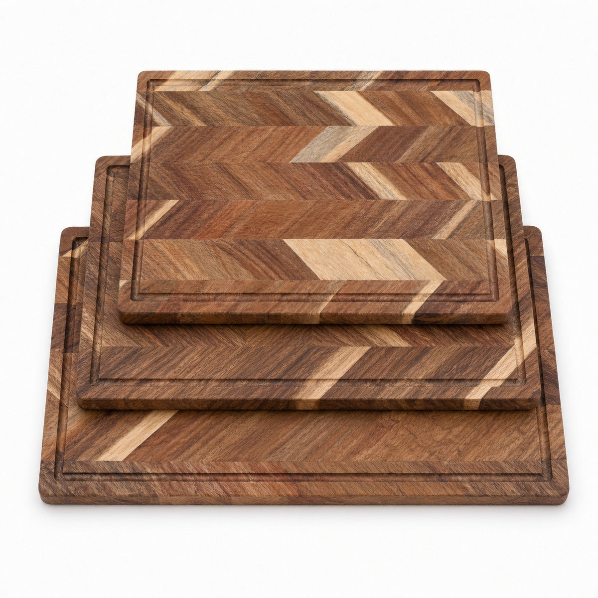 3 Piece Herringbone Acacia Wood Cutting Board Set