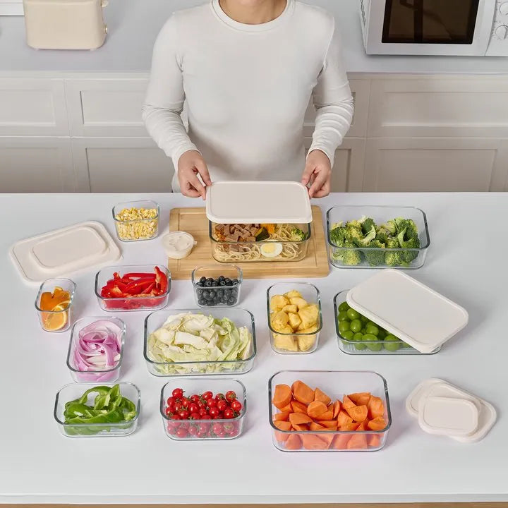 Container Culture 8-Piece Airtight Glass Food Storage Set with Lids, 40.57oz & 57.5oz Mixed Sizes - Vanilla Mist