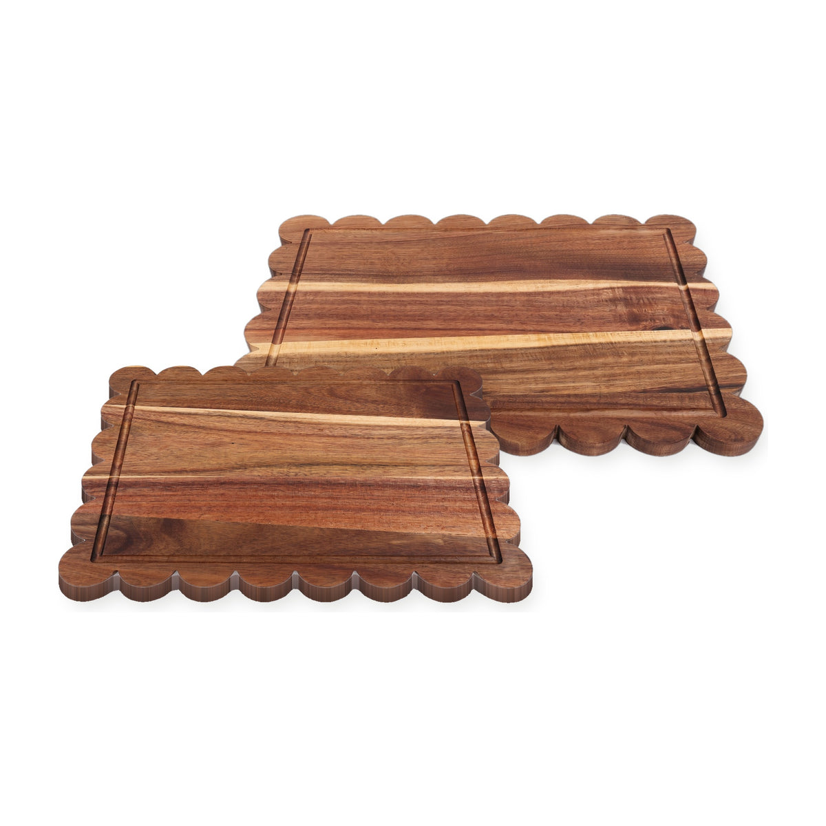 2 Piece Acacia Wood Scalloped Cutting Board Set