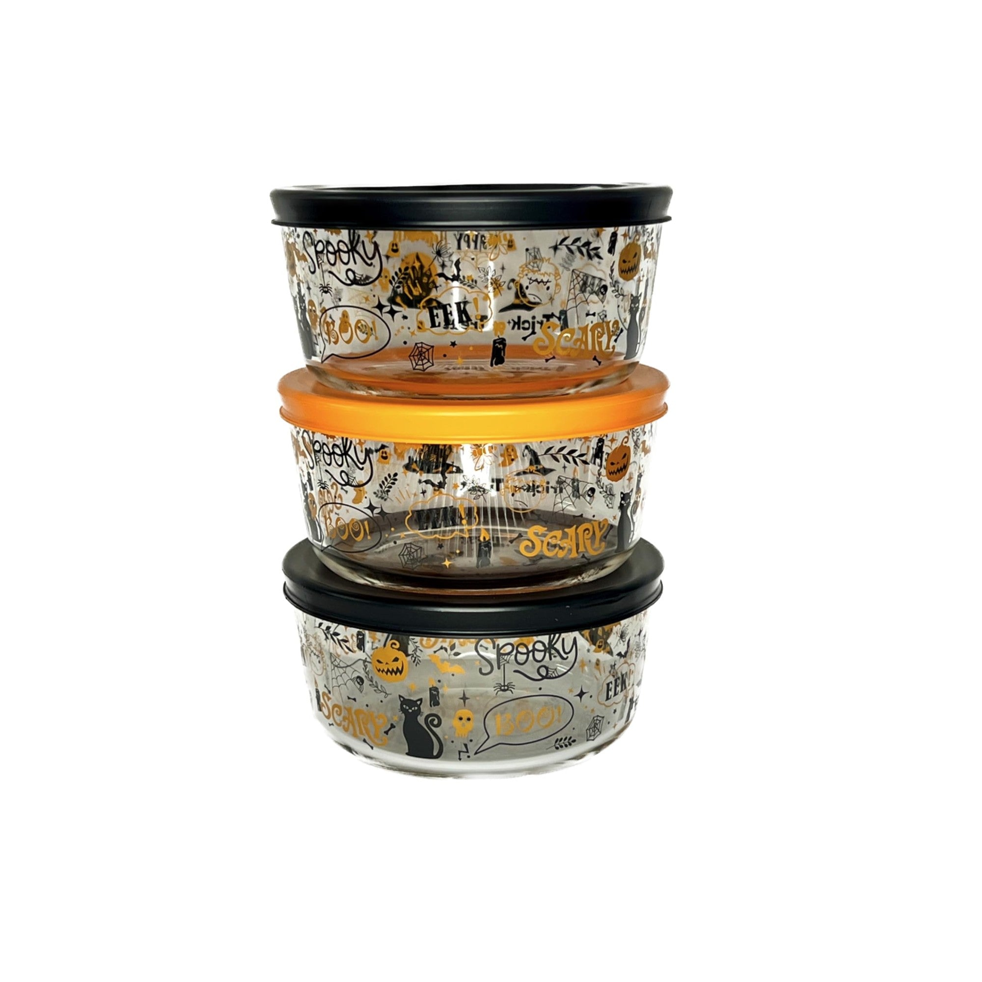 Dura Living Halloween Glass Storage Containers with Lids, 2 Cup Set Set of 6 (3 Containers + 3 Lids) – Packaging – Dura Living