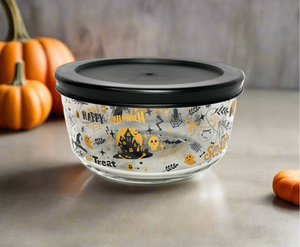 Dura Living Halloween Glass Storage Containers with Lids, 2 Cup Set Set of 6 (3 Containers + 3 Lids)