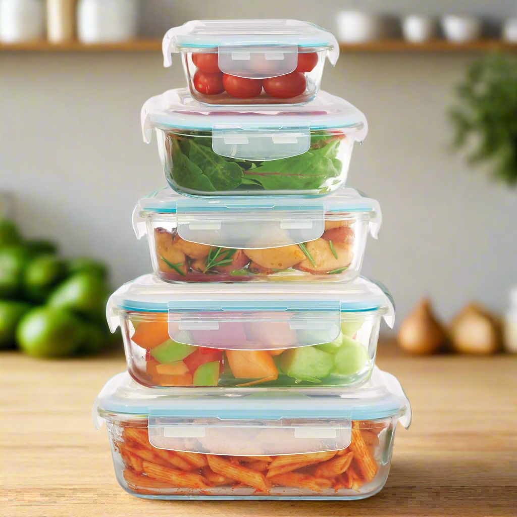 10-Piece Glass Food Storage Containers with Airtight Locking Lids (5 Containers + 5 Lids)