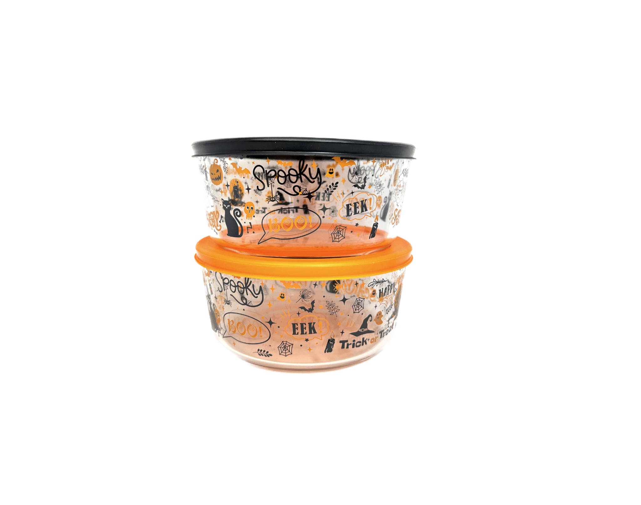 Dura Living Halloween Glass Food Storage Containers - 4 Piece 4 Cup Set (2 Containers + 2 Lids)