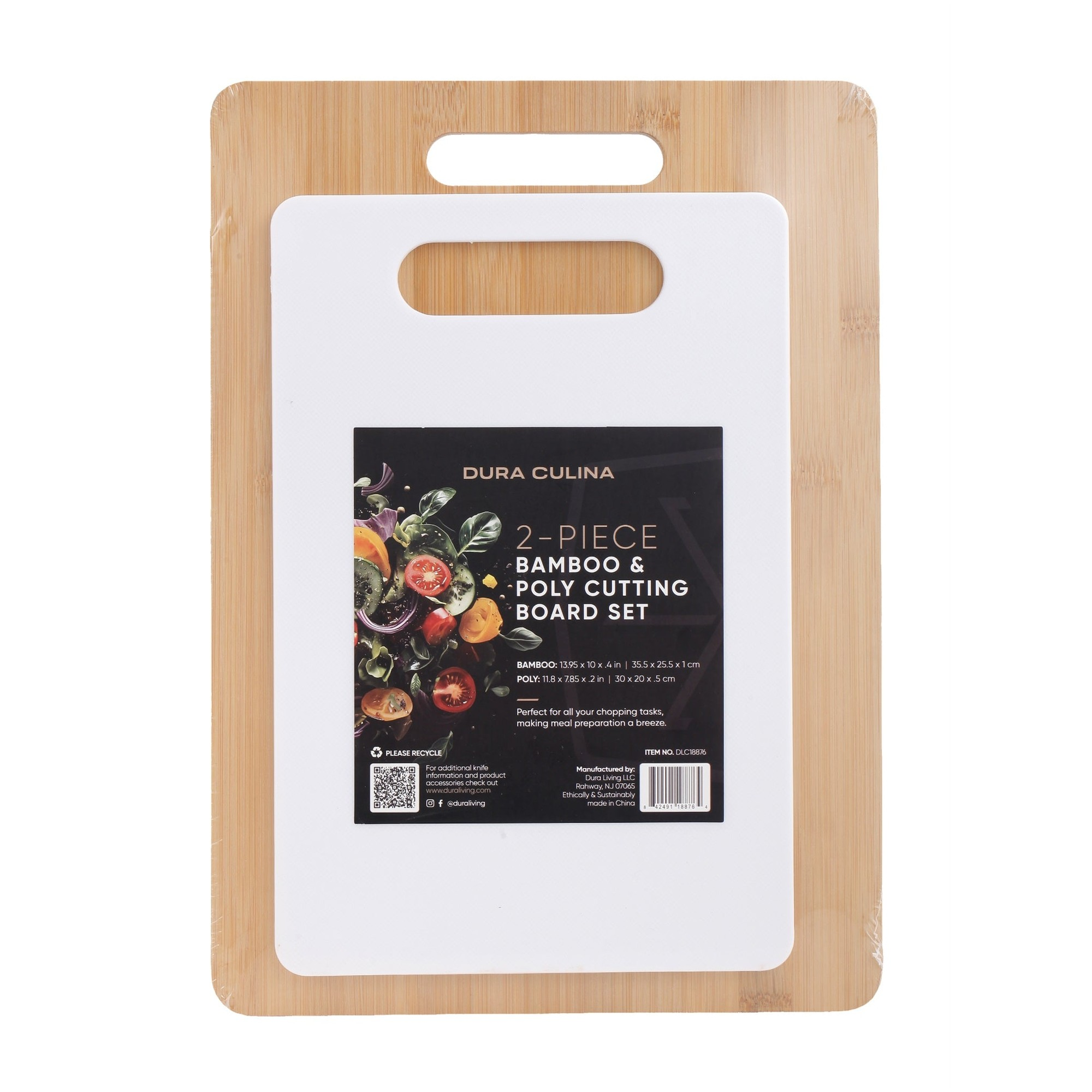 2-Piece Bamboo and Poly Cutting Board Set – Eco-Friendly Bamboo & Durable Poly Chopping Boards, White – Detail – Dura Living