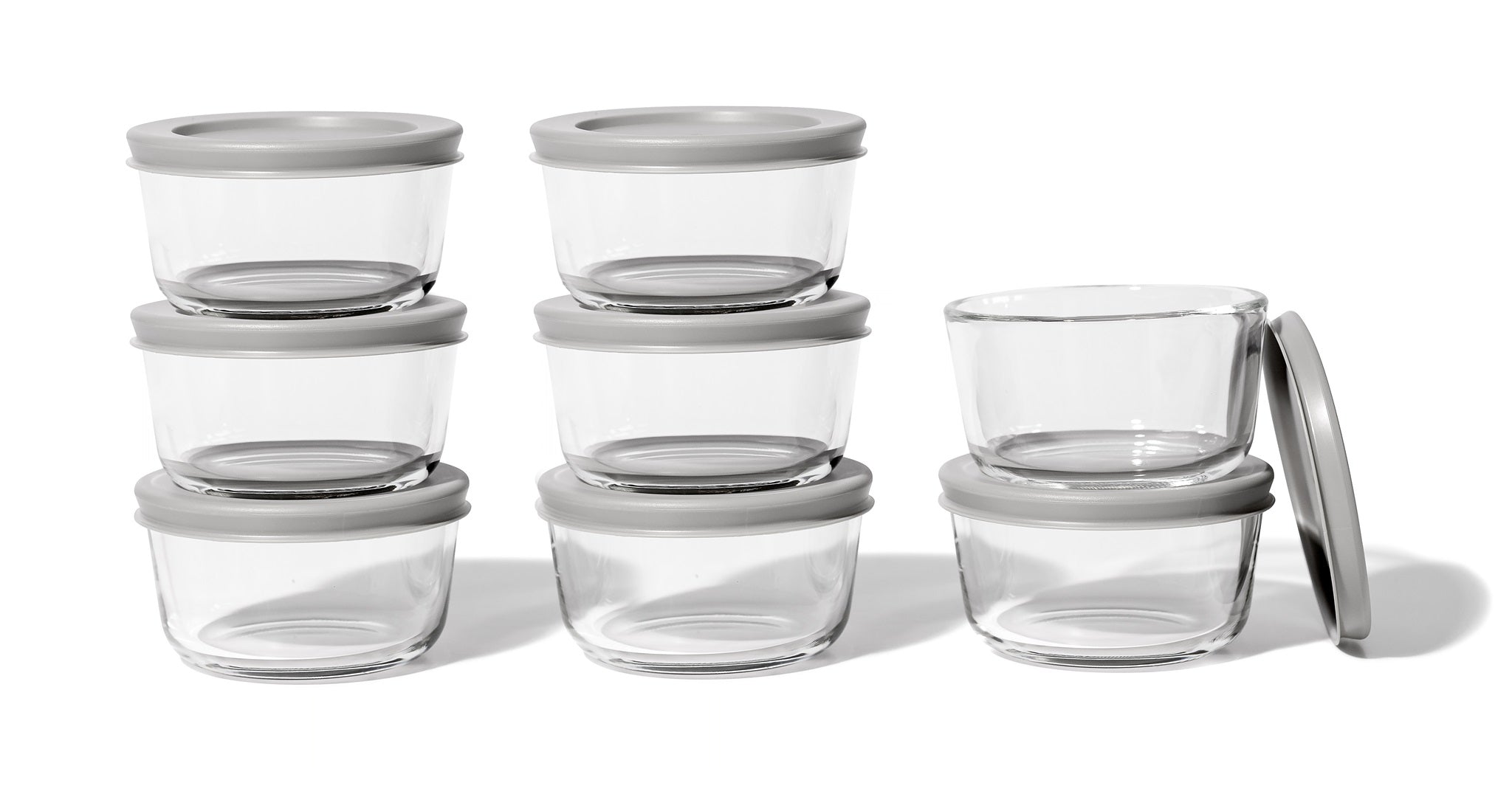 Glass Food Storage Containers - 16 Piece 7oz Set (8 Containers + 8 Lids), Grey
