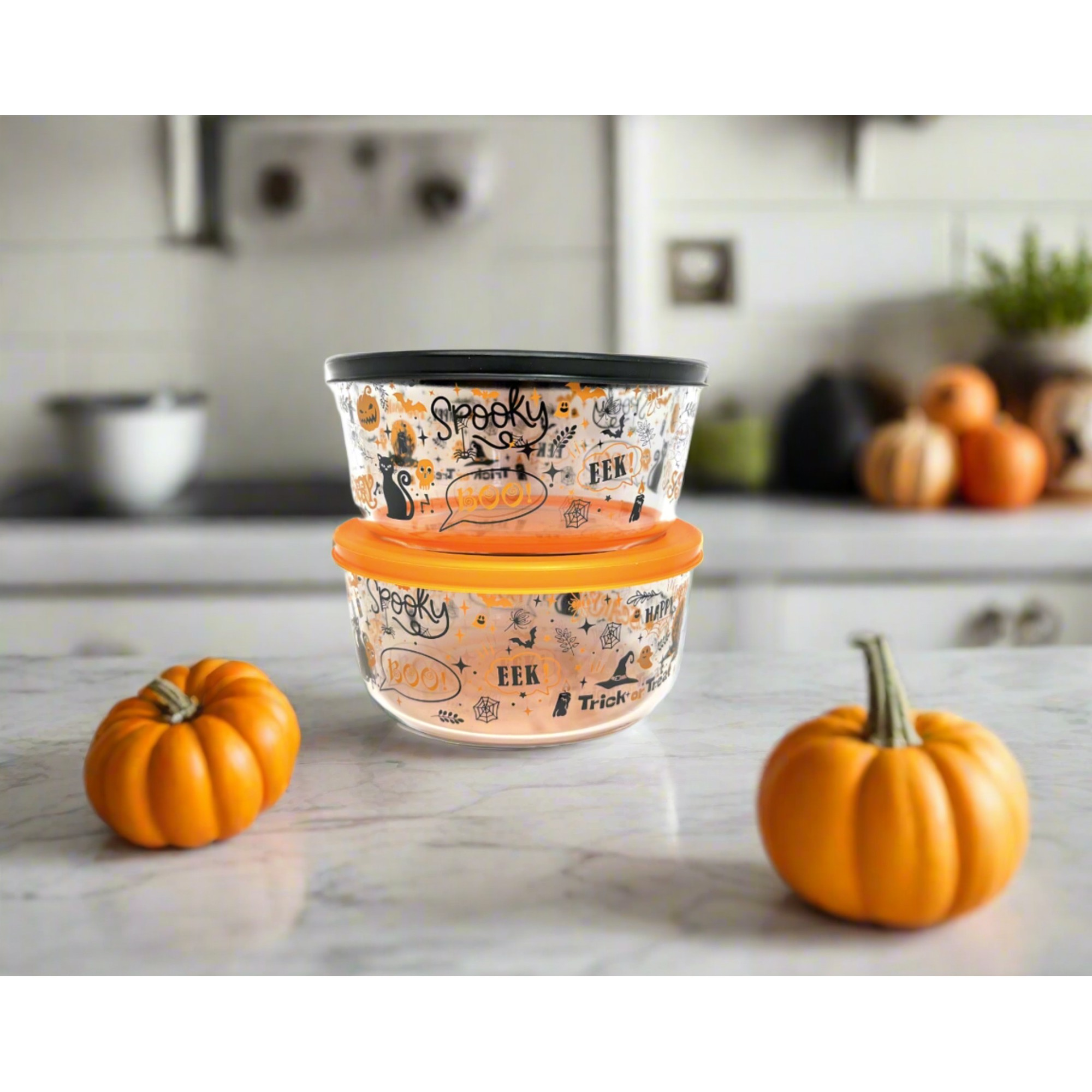 Dura Living Halloween Glass Food Storage Containers - 4 Piece 4 Cup Set (2 Containers + 2 Lids) – Lifestyle – Dura Living