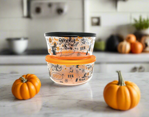 Dura Living Halloween Glass Food Storage Containers - 4 Piece 4 Cup Set (2 Containers + 2 Lids)