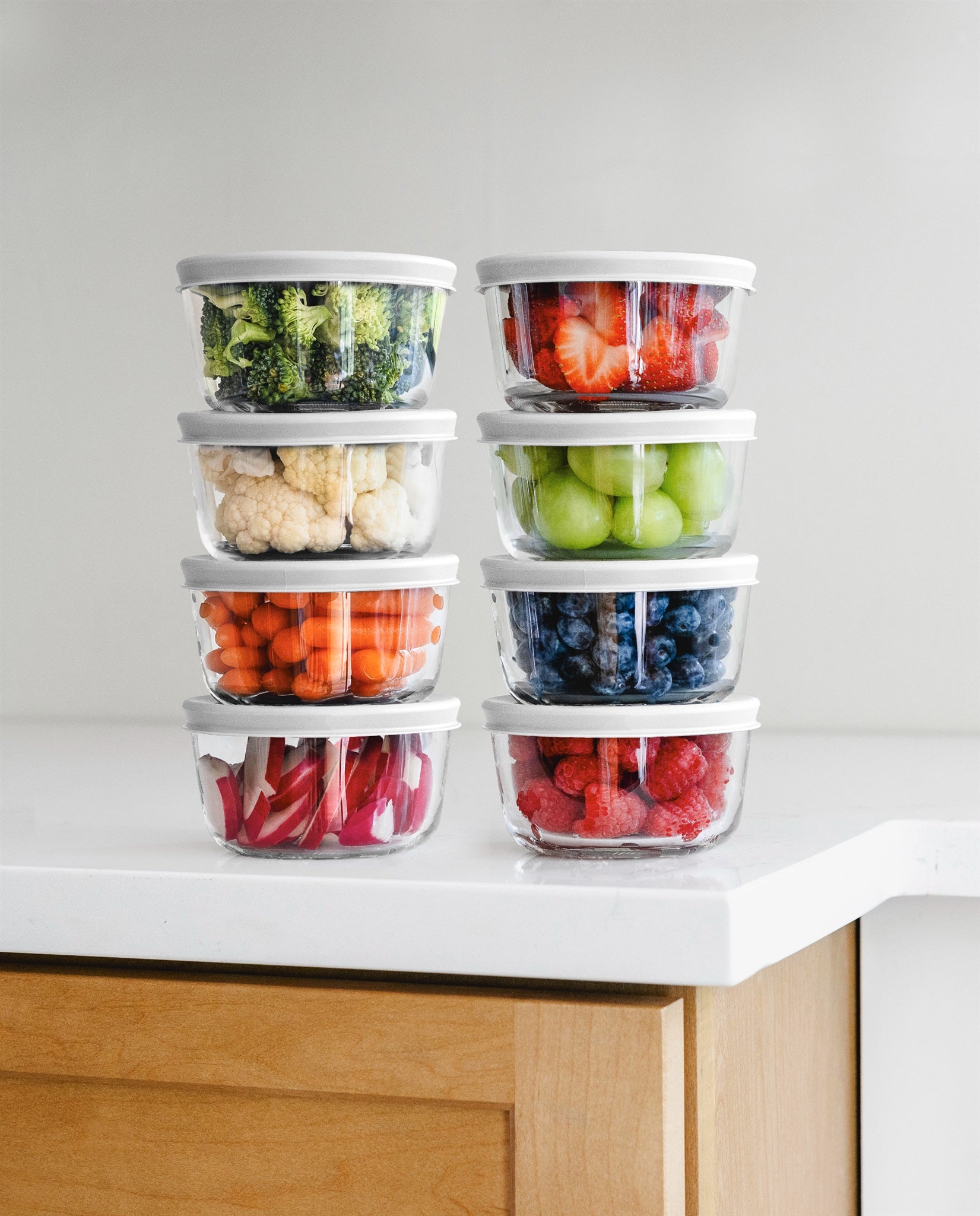 Glass Food Storage Containers - 16 Piece 7oz Set (8 Containers + 8 Lids), White