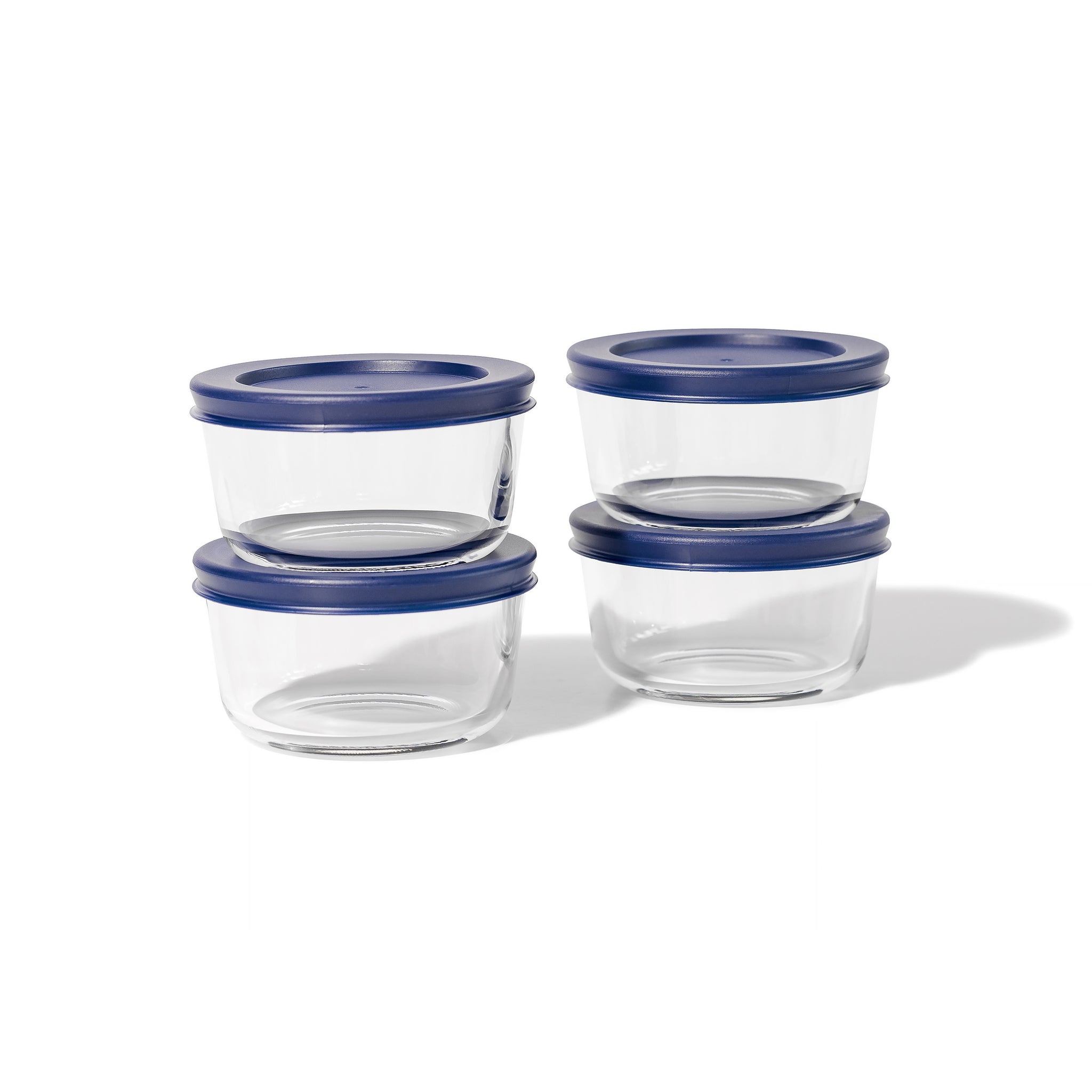 4 PIECE SET ROUND (1 CUP / 8.12OZ) ROUND GLASS BAKING DISHES WITH LIDS-NAVY BLUE