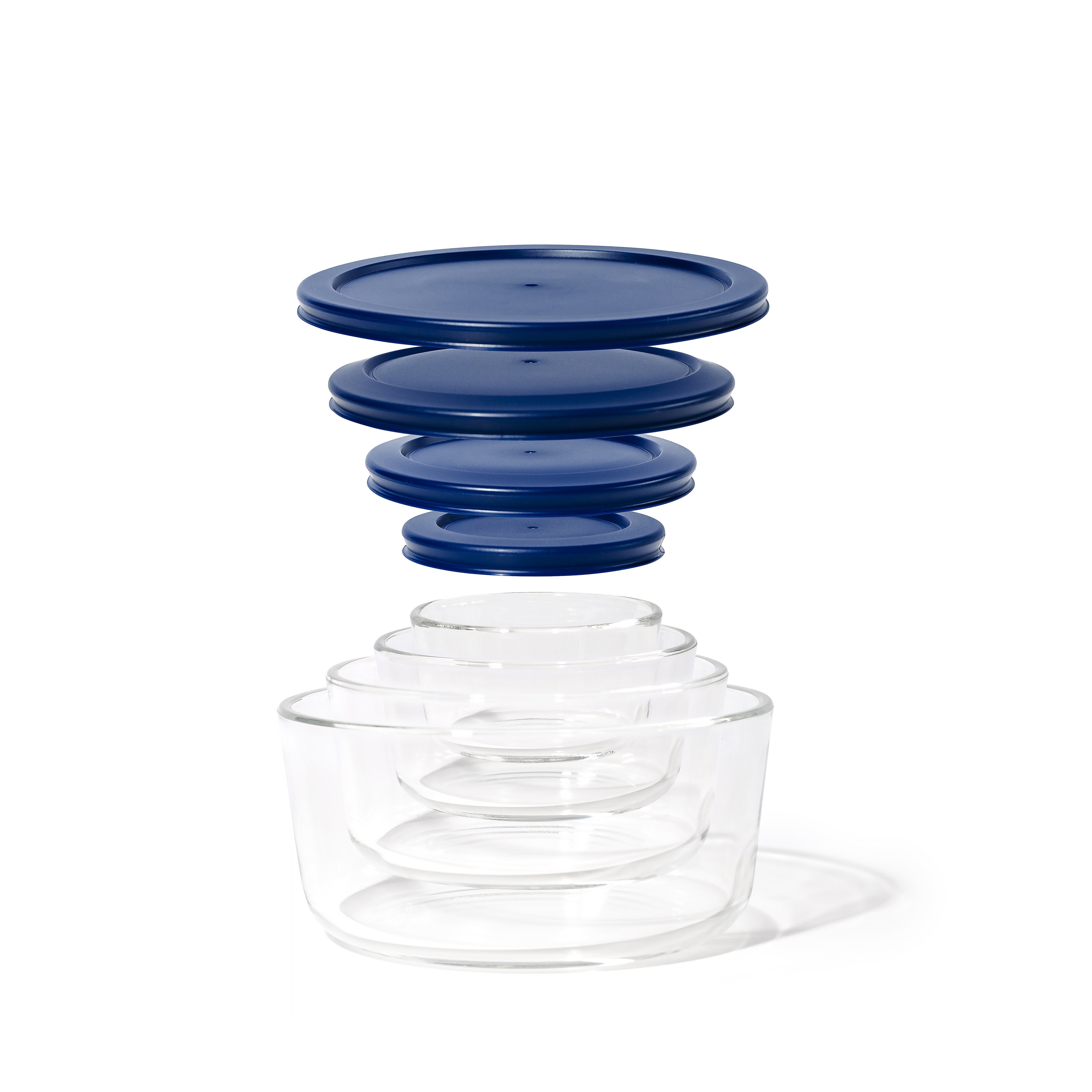 Glass Food Storage Containers - 8 Piece (4 Containers + 4 Lids) Round Nesting Space-Saving Set