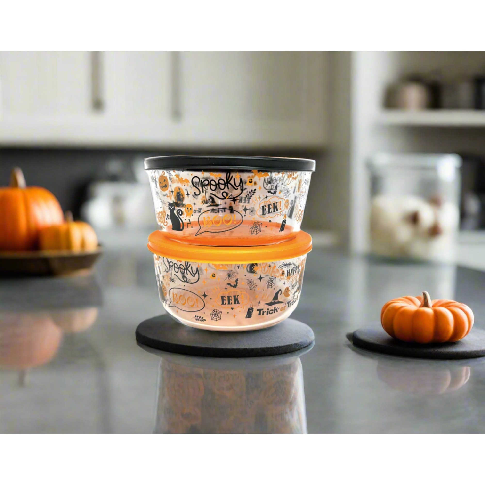 Dura Living Halloween Glass Food Storage Containers - 4 Piece 4 Cup Set (2 Containers + 2 Lids) – Detail – Dura Living