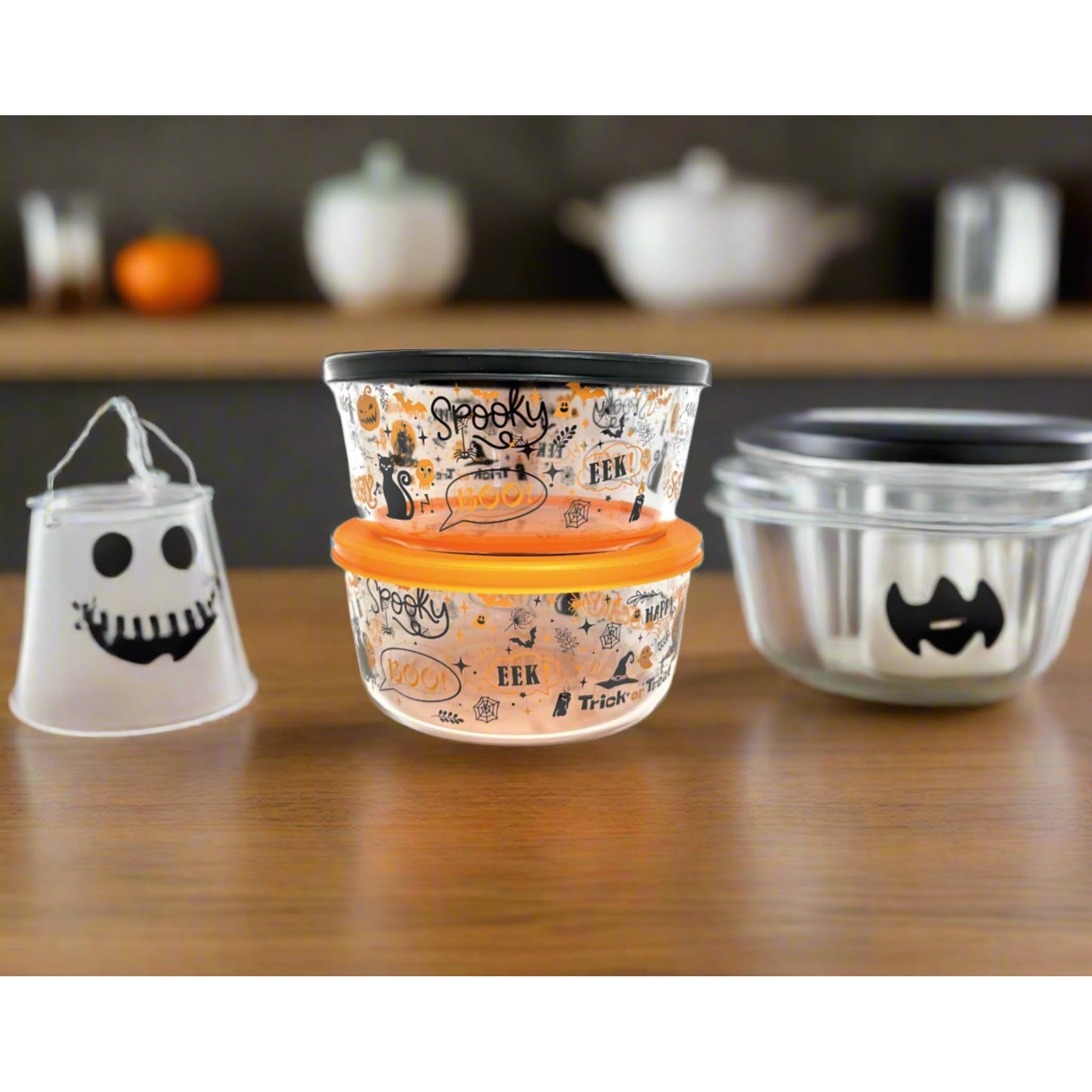Dura Living Halloween Glass Food Storage Containers - 4 Piece 4 Cup Set (2 Containers + 2 Lids) – Close-Up – Dura Living