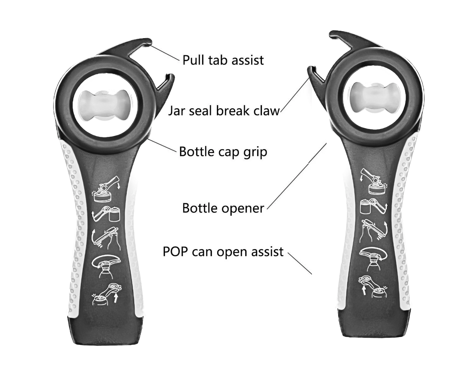 UNIVERSAL BOTTLE AND JAR OPENER SET- GREY