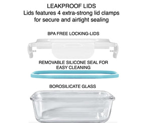 20-Piece Glass Food Storage Containers with Airtight Locking Lids (10 Containers + 10 Lids)