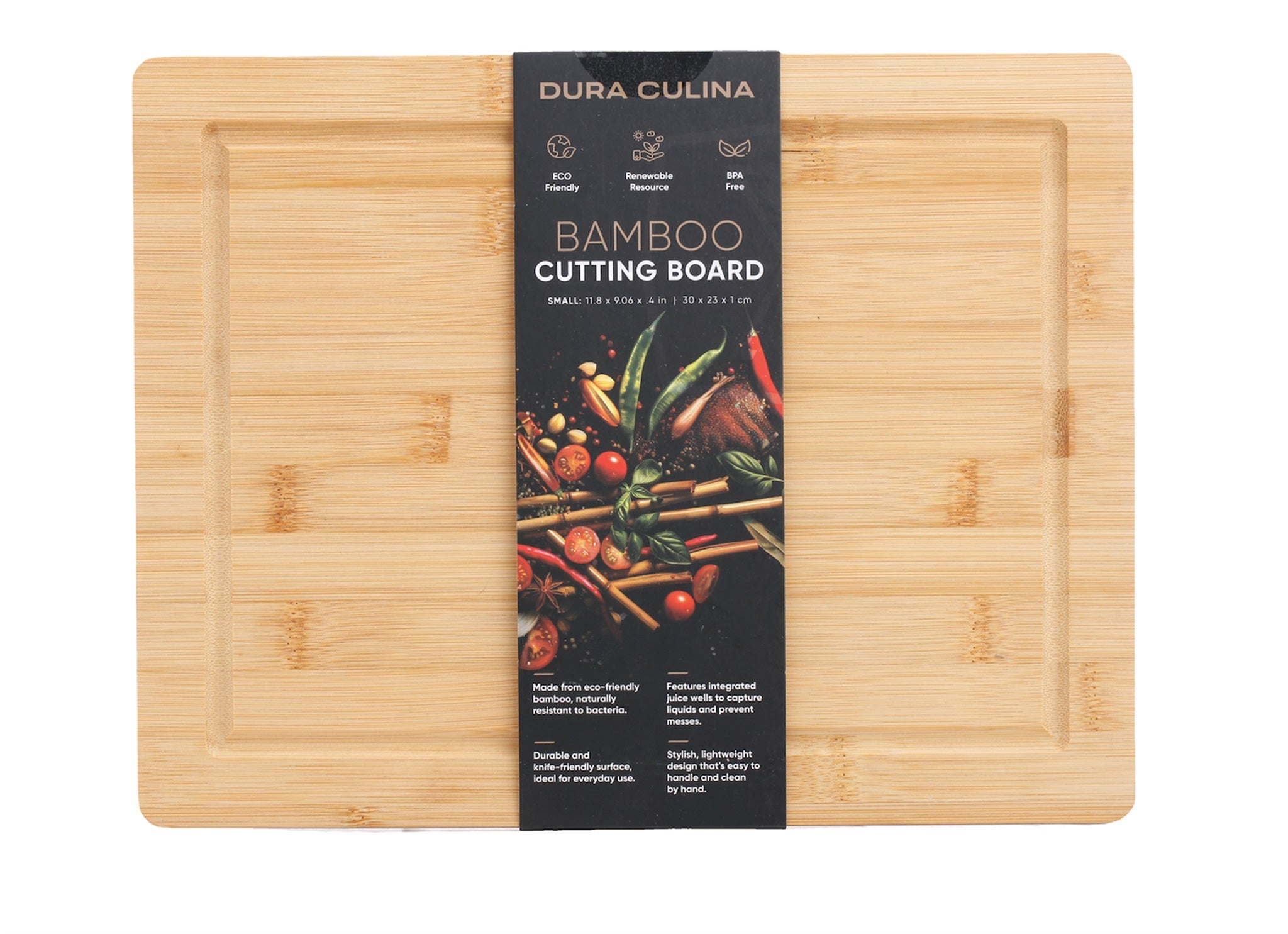 Bamboo Wood Cutting Board: Small – (11.81” x 9.06”) Durable, Eco-Friendly Chopping Board