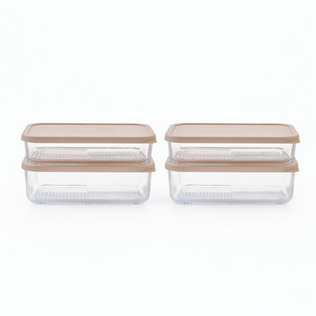 Container Culture 8-Piece Airtight Glass Food Storage Set with Lids, 40.57oz & 57.5oz Mixed Sizes - Cashew Cream