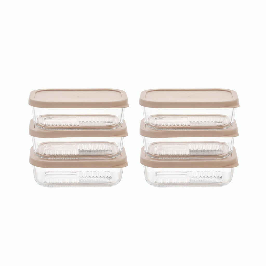 Container Culture 12-Piece Airtight Glass Food Storage Containers with Lids, 6 x 17.6oz - Cashew Cream