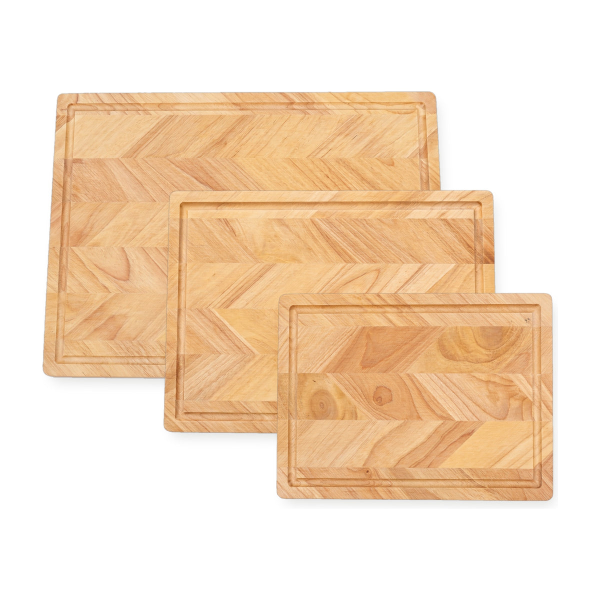 3 Piece Herringbone Rubberwood Cutting Board Set